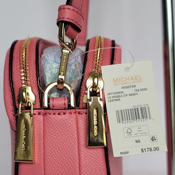 MICHAEL KORS Houston Large Crossgrain Leather Crossbody-Tea Rose color🎈⭐$138. - Picture 16 of 16